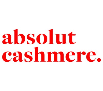 Texto 'absolut cashmere.' vermelho em fundo branco
