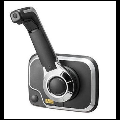 Comando de motor marítimo preto e cinzento com alavanca e base retangular