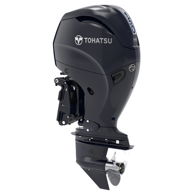 Motor de popa Tohatsu azul escuro com hélice metálica