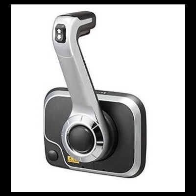 Manete de controlo cinza e preto com base retangular