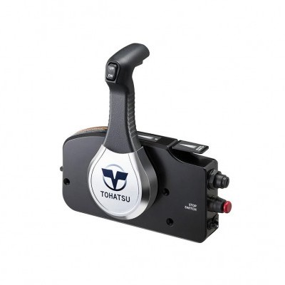 Comando de motor náutico Tohatsu preto e cinzento com pega ergonómica