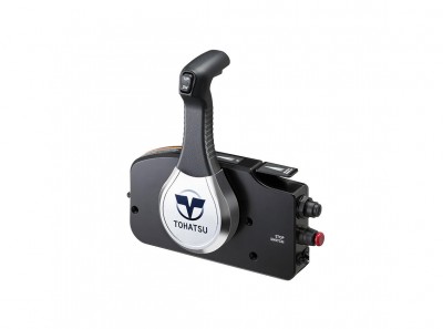 Comando de motor náutico Tohatsu preto e cinzento com pega ergonómica