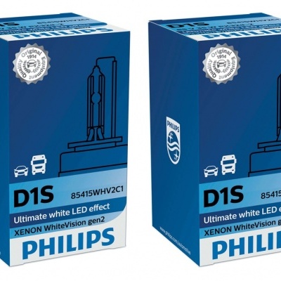 Caixas azuis de lâmpadas automóveis Philips D1S com texto e selo de qualidade