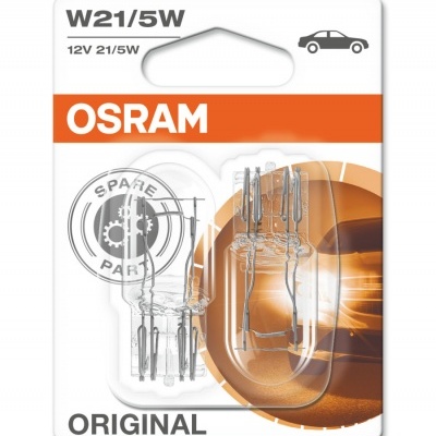 Lâmpada Osram W21/5W original para automóveis em embalagem branca e laranja