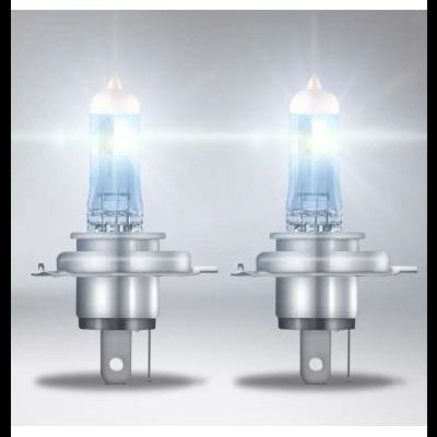 Duas lâmpadas halogéneas automóvel acesas com base metálica e bulbo azul