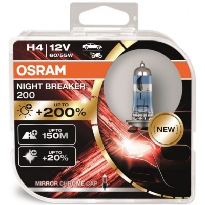 Lâmpada automóvel Osram Night Breaker 200 H4 12V embalagem