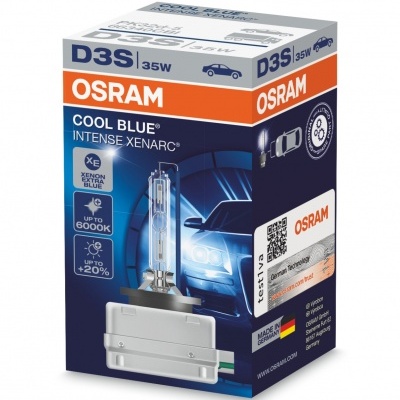 Caixa de lâmpada automóvel OSRAM D3S 35W Cool Blue Intense Xenarc azul e laranja