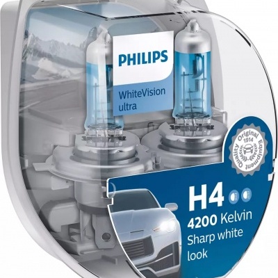 Conjunto de lâmpadas automóveis Philips WhiteVision ultra H4 em embalagem transparente