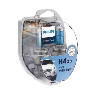 Pack lâmpadas automóveis Philips CrystalVision H4 com vidro claro e base metálica