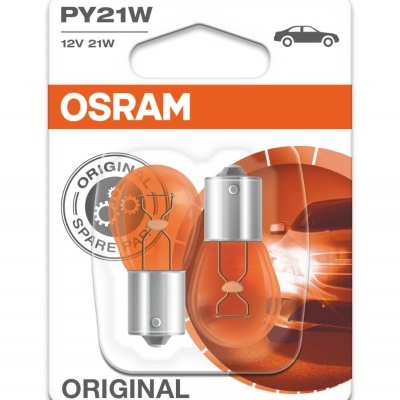 Duas lâmpadas laranja para carro em embalagem OSRAM PY21W 12V 21W
