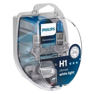 Pack lâmpadas automóveis Philips DiamondVision H1 luz branca no packaging plástico transparente