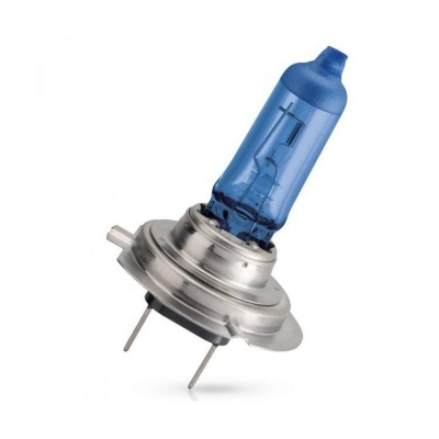 Lâmpada automóvel halogénea com bulbo azul e base metálica