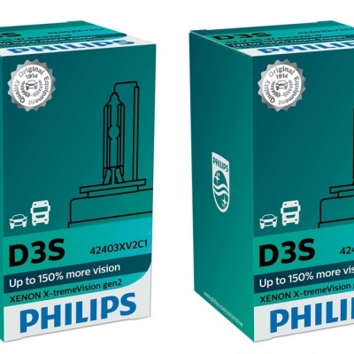 Duas caixas verdes de lâmpadas Philips D3S para automóveis