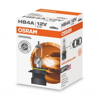 Embalagem branca e laranja da lâmpada automóvel OSRAM HB4A 12V 51W