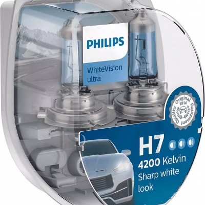 Embalagem transparente com duas lâmpadas automóveis Philips WhiteVision ultra H7 4200K