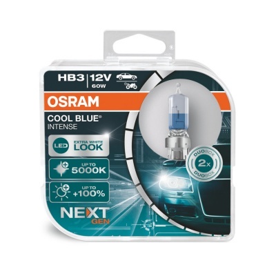 Lâmpada OSRAM HB3 12V 60W COOL BLUE INTENSE em embalagem azul e branca