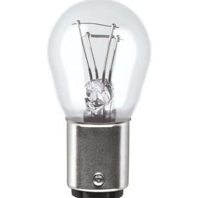 Lâmpada incandescente com bulbo transparente e base metálica