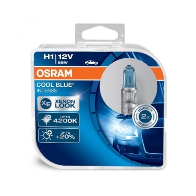 Embalagem de lâmpada OSRAM Cool Blue Intense para automóvel em tons de azul e branco