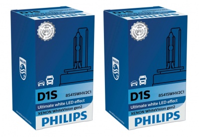 Caixas azuis de lâmpadas automóveis Philips D1S com texto e selo de qualidade