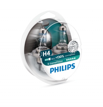 Pack de duas lâmpadas automotivas H4 Philips X-tremeVision em embalagem plástica