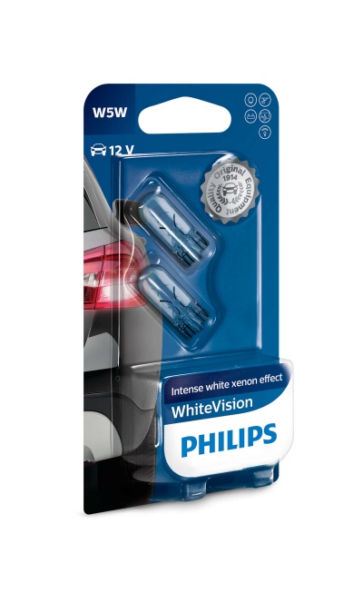 Pacote de lâmpadas automóveis Philips W5W 12V com efeito xenon branco intenso