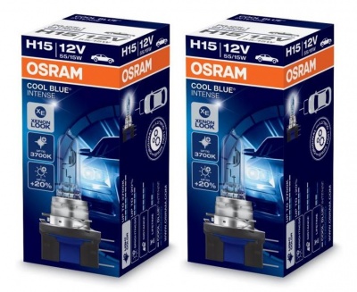 Duas caixas de lâmpadas automotivas Osram H15 12V COOL BLUE INTENSE