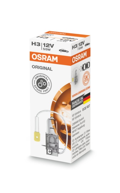Embalagem de lâmpada automóvel OSRAM Original H3 12V 55W branca e laranja