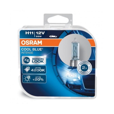 Lâmpada automóvel Osram H11 12V 55W Cool Blue Intense na embalagem