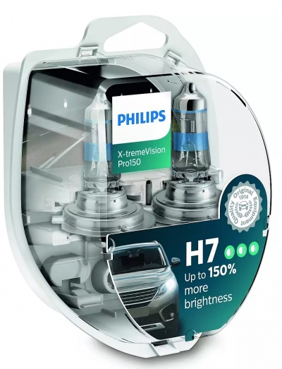 Pack de lâmpadas automóveis halogéneas Philips X-tremeVision Pro150 H7 em embalagem plástica