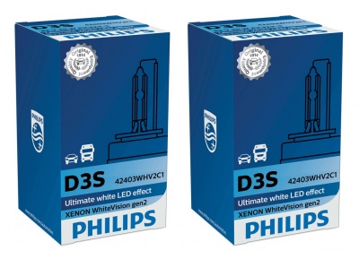 Caixas azuis de lâmpadas automóveis Philips D3S com texto e selo de qualidade