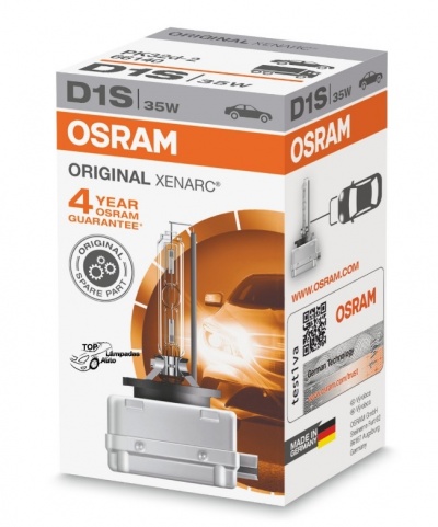 Caixa da lâmpada OSRAM D1S 35W para automóveis com informações de garantia e fabricante