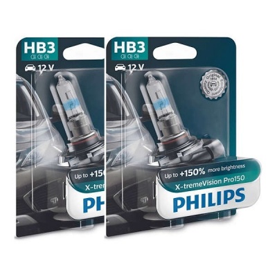 Embalagens de duas lâmpadas automotivas PHILIPS HB3 12V X-tremeVision Pro150