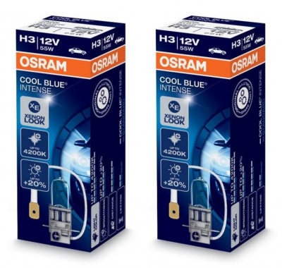 Duas embalagens de lâmpadas OSRAM H3 12V 55W Cool Blue Intense