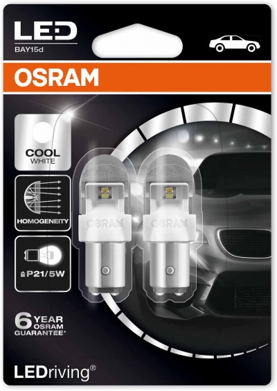 Pack de duas lâmpadas LED OSRAM BAY15d para automóveis na cor Cool White