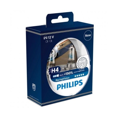Embalagem azul Philips com duas lâmpadas H4 para carro.