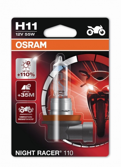 Embalagem de lâmpada automóvel OSRAM H11 12V 55W com ilustração de motocicleta