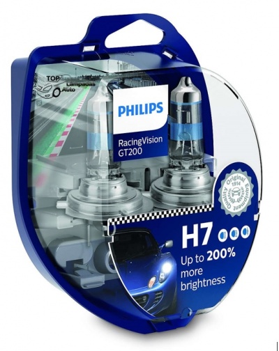 Pack de lâmpadas Philips RacingVision GT200 H7 para faróis automóvel