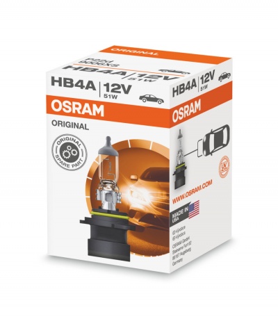 Embalagem branca e laranja da lâmpada automóvel OSRAM HB4A 12V 51W