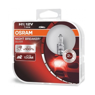Embalagem lâmpadas OSRAM NIGHT BREAKER SILVER H1 12V 55W com lâmpada visível