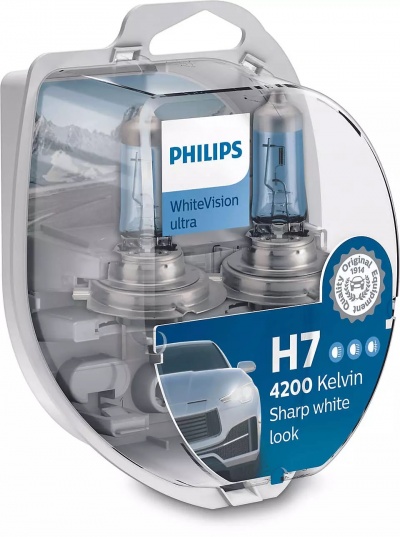 Embalagem transparente com duas lâmpadas automóveis Philips WhiteVision ultra H7 4200K