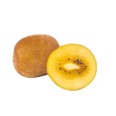 Kiwi inteiro e metade de kiwi com polpa amarela