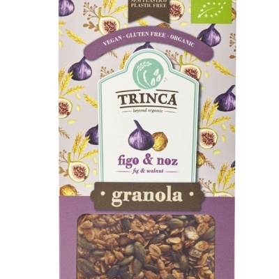 Pacote de granola figo & noz Trinca com ilustrações e janela transparente