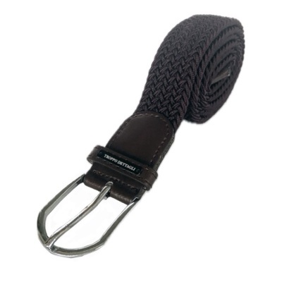 Cinto trançado castanho escuro com fivela metálica prateada e etiqueta TENDI DETTAGLI