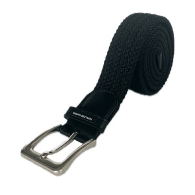 Cinto feminino negro de malha trançada com fivela metálica prateada