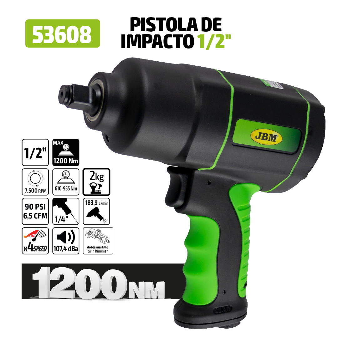 Pistola de impacto preta e verde JBM 1/2