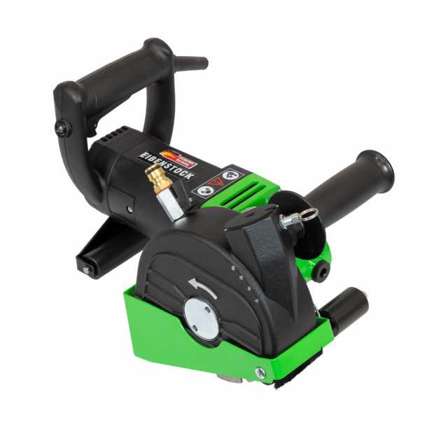 FREZADORA DE ROÇOS EIBENSTOCK EMF-150 Ferramenta elétrica preta e verde com punhos e etiquetas de segurança