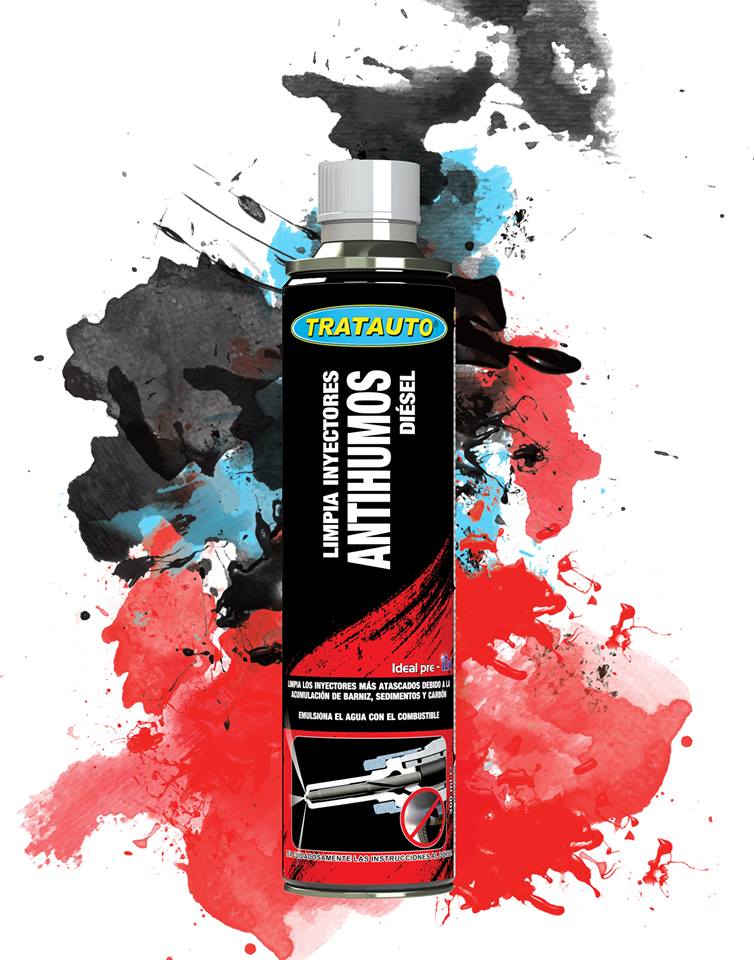 Frasco preto de produto TRATAUTO ANTIHUMOS para limpeza de injetores diesel