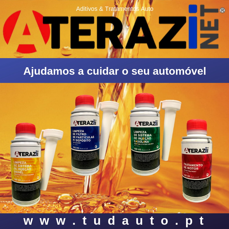 Quatro frascos de produtos automóveis TERAZI NET com tampas vermelhas e etiquetas coloridas