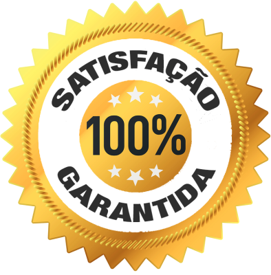 Selo dourado com texto SATISFAÇÃO 100% GARANTIDA