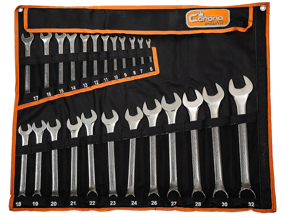 JOGO CHAVES MISTAS 6-32MM RICHMANN C6345 Conjunto de chaves de boca em bolsa preta com bordas laranja